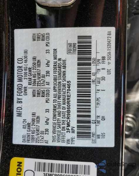 2024 Ford Bronco Sport Big Bend из США, поврежденный, VIN 3FMCR9B60RRE70465